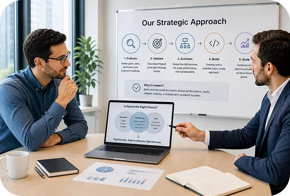 Consulting team reviewing legacy system maintenance and upgrade strategy
